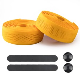 ROCKBROS Bar Tape, Road Bike, EVA Bar Tape, Bicycle Grip Tape, Handle Tape, Anti-Slip, End Cap Included, Left and Right Set, Yellow (Mesh Design)