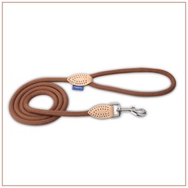 PROFTI Nylon Dog Lead, Leather Elements, Large / Small Dogs, 1.0 x 150 cm (Brown)
