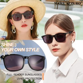 MARE AZZURO Trendy Large Square Polarized Sunglasses Women Classic Black Driving Sun Glasses UV Protection