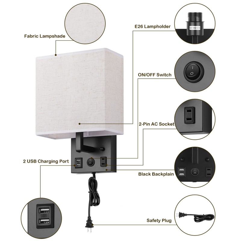 BTY Modern Wall Sconces Set of 2, Wall Lamps Bedroom