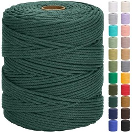 GOHOF Cotton Macrame Cord 5mm 328yards Natural Cotton Rope Colored Soft Macrame Supplies for Plant Hanger Wall Hanger Dreamcatcher (Deep Green)