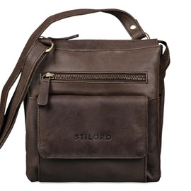 STILORD 'Leon' Small Leather Bag Men Women Handbag Satchel Vintage Mini Cross Body, Colour:Flat Dark Brown