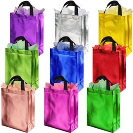 GITMIWS 9 Pcs Gift Bags with Tissue, 10.8" Reusable Medium Gifts Bag Grocery Bags Tote Bags, Nonwoven Heavy Duty Shopping Bag with Handles (Red)