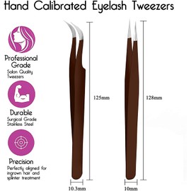 SIVOTE Lash Tweezers for Eyelash Extensions, Hand Calibrated Straight & Curved Tip, Pack of 2, Chocolate