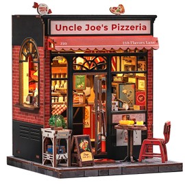 CUTEBEE Book Nook Kit - DIY Miniature House Dollhouse Kit for Adults and Teens, Booknook Tiny House Pizza Shop Bookshelf Decor 3D Wooden Puzzle, Gifts for Family, Friends (Uncle Joe's Pizzeria)