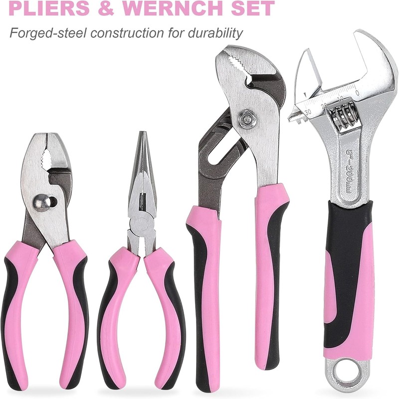 FASTPRO 198-Piece Pink Tool Set, Household Repairing Tool Set with
