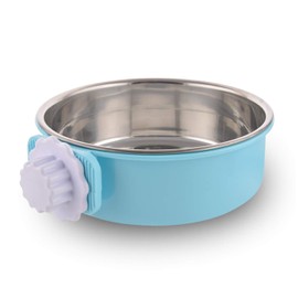 Crate Dog Bowl Removable Stainless Steel Water Food Feeder Bowls Cage Coop Cup for Cat Puppy Bird Pets (Large, Blue)