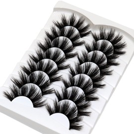 Losha Lashes Pack 7 Pairs Fluffy Faux Mink Eyelashes Soft Handmade False Eye Lashes for Dramatic Makeup