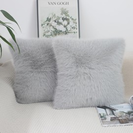 NIULAA Grey Cushion Covers 45x45 Cushion Cover Faux Fur Set of 2 Fluffy Pillow Covers 18x18 Soft Plush Luxury Decorative Pillows for Sofa Scatter Pillowcases