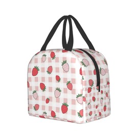 carati Unisex Pretty Pink Strawberry Lunch Bag, Durable Oxford Cloth with Aluminum Foil Insulation, Waterproof and Reusable, Ideal for Work, Travel, Picnics, and Shopping