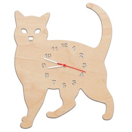 Children's Wooden Cat Wall Clock for Girls & Boys No Ticking Loud Silent Clock Mechanism 5 Colours 30 cm made in Germany, natural