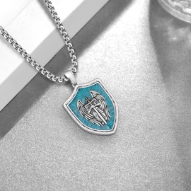 St Michael Necklace for Men 925 Sterling Silver Archangel Pendant with Turquoise St Michael Medal Protection Religious Jewelry Gifts for Men Women