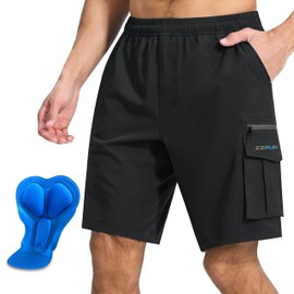 Men's Mountain Bike Shorts 3D Padded Bicycle Biking Shorts Quick Dry Lightweight MTB Cycling Shorts (All Black, L)