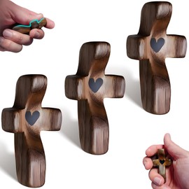 VINETEN Cross My Heart,Wooden Cross,Encouragement Gift Stress Relief Cross,Prayer Cross for Hand,Pocket Cross Christian Gifts for Women and Fidget Toys for Children and Adults(Black 3Pcs)