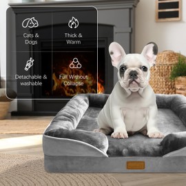 Spotted Play Orthopedic Dog Bed with Sides - Dog Sofa Beds for Medium Dogs, Supportive Foam Pet Couch Bed with Washable Removable Cover, Waterproof Lining and Non-Slip Bottom, Grey - M