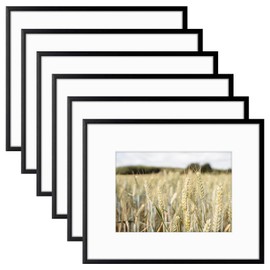 Golden State Art, Gallery Wall Frame Set of 6 - Black 8x10 Aluminum Photo Frames with Mat for 5x7 Pictures - 8 x 10 inch Metal Frame with Real Glass Cover - Elegant Home or Office Decor