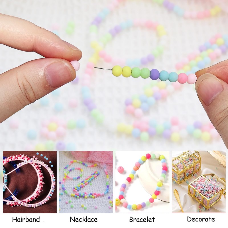 1500PCS Acrylic Round Beads, Matte Frosted Candy Pastel Beads Assorted