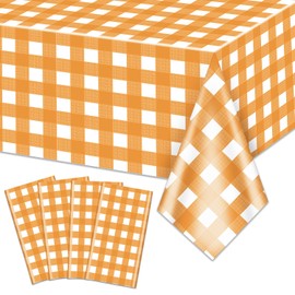4 Pack Orange Gingham Tablecloths for Birthday Party Fall Thanksgiving