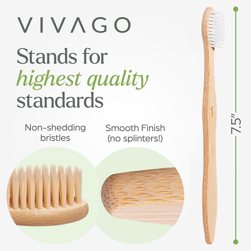 VIVAGO Soft Flossing Bamboo Toothbrushes 10 Pack - BPA Free