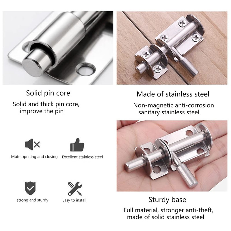 Pack of 2 Stainless Steel Door Bolt Mini Lock Bolt