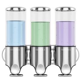Secura Triple Wall Mounted Soap Dispenser, 3 x 17 fl oz Shampoo and Soap Dispensers Perfect for Home & Kitchen (Stainless Steel)