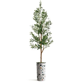 Artificial Tree in Modern Planter, Fake Olive Silk Tree for Indoor and Outdoor Home Decoration - 68" Overall Tall (Plant Pot Plus Tree)