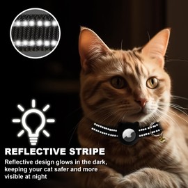 BXPAW Airtag Cat Collar,Reflective Cat Tracker Collar with Air Tag Holder and Safety Elastic Band,Breakaway GPS Collars for Girl Boy Cats,Kittens and Puppies (Black, Small)
