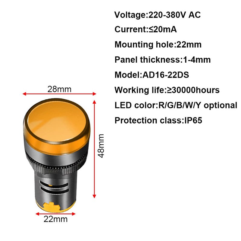 Gebildet Pack of 12 22 mm 220 V-380 VAC/20 mA
