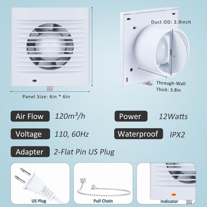 Hose Vary 4 Inch Wall-Mounted Exhaust Fan, Window Bathroom Fan,
