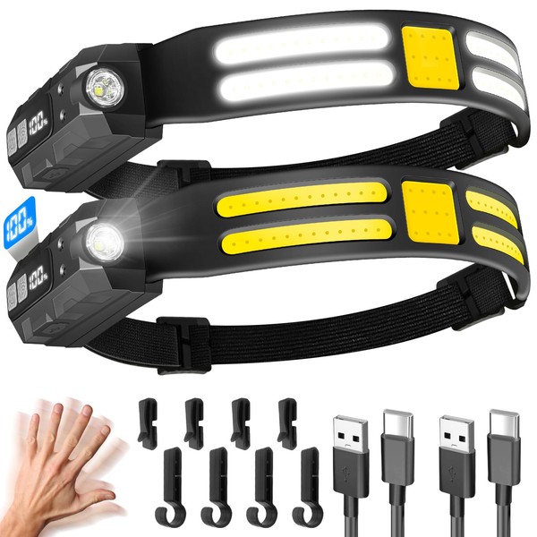 Headlamp Rechargeable 2PCS,Super Bright 2000 Lumen 6 Modes Lampe Frontale,230°Wide