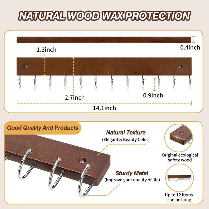 UNIFUN Key Hooks, Key Hooks for Wall Mounted with 12