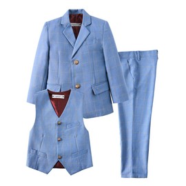 YuanLu - Traje formal para niños con chaleco y pantalones para niños, 3pc-Plaid Blue, 2 Años