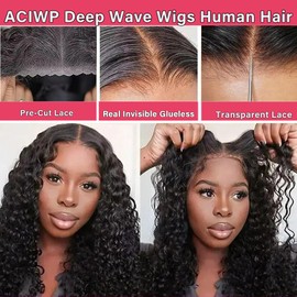ACIWP Glueless Wigs Human Hair Pre Plucked Pre Cut Wear and Go Deep Wave Lace Front Wigs Human Hair for Beginners Upgraded No Glue Pre Cut 5x5 Hd Lace Closure Wigs for Black Women Human Hair 20 Inch