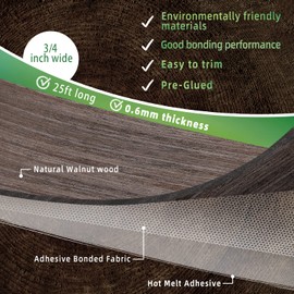 ZYJT Walnut Edge Banding, 3/4 inch x 25ft roll of Veneer Edge Banding -Pre-glued Flexible, Real Wood Tape Banding for Cabinet Repair Furniture Restoration