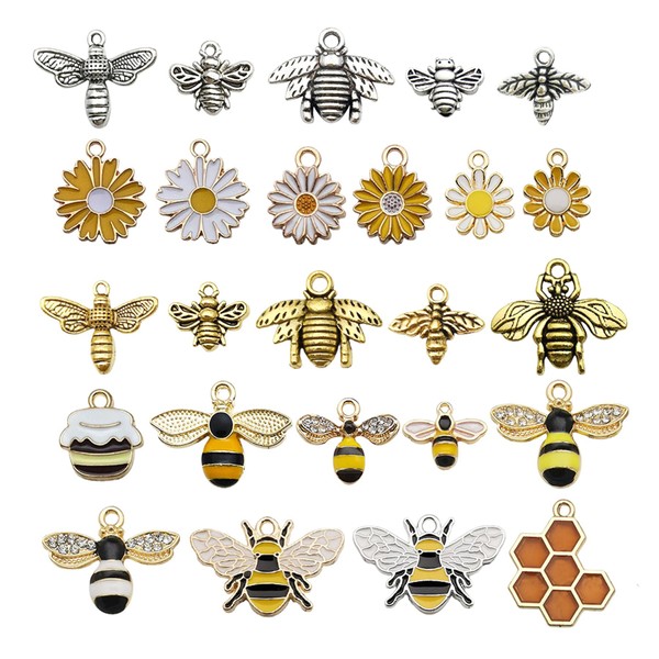 Wasise Bee Charms - 25PCS Bee Charms for Crafting, Cute