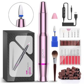 Xoali Electric Nail Files 25000RPM, Professional Nail Drill 12 in 1, Speed-Adjustable Efile Kit with Ceramic Bit for Nail Drill, Manicure and Pedicure Tools for Nail Art DIY, Home or Salon Use Pink