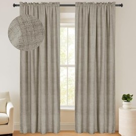 100% Blackout Shield Linen Blackout Curtains 63 Inches Long 2 Panels Set, Black Out Curtains for Bedroom, Thermal Insulated Rod Pocket Window Drapes Living Room, 50W X 63L, Faux Linen