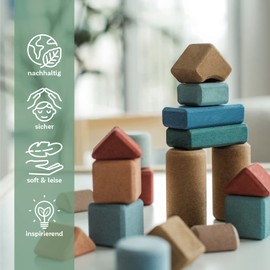 Korko Cork Building Block Set - Quiet, Colourful, Safe and Full of Love for the Environment (Pack of 20)