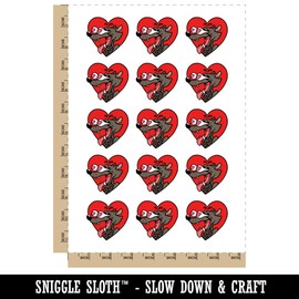 Enamored Infatuated Cartoon Wolf Heart Popping Eyes Temporary Tattoo Water Resistant Fake Body Art Set Collection - 15 2" Tattoos (1 Sheet)