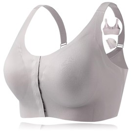 CYTMTZGA Mastectomy Bra Front Closure Seamless Denture Bra with Prosthesis Pocket for Breast Prosthesis Breast Shapes, gray, 3XL
