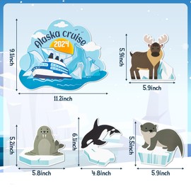 JAPBOR 5PCS Cruise Door Magnet, Alaska Cruise Refrigerator Car Ship Magnetic Decal, Alaskan Themed Magnets Door Decoration, Whale Sea Lion Seal Reindeer Fridge Magnetic Stickers for Cruise Party Decor