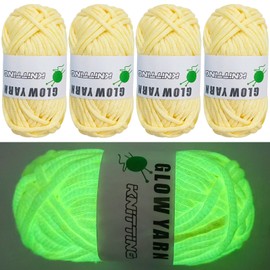 4PCS Glow in The Dark Yarn,4mm Crochet Yarn,Yellow Yarn,for All Kinds of Clothes, Socks, Sweaters, Gloves, Shawls, Scarves, Etc.
