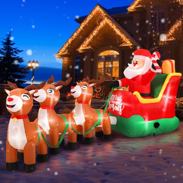 Christmas Inflatables, 12 FT Santa Claus on Sleigh with Three