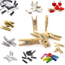Sepkina 100 Mini Wooden Pegs, Clothes Pegs, Decorative Photo Pegs, Decorative Clips, Wooden Decorative Clips, Brown (Natural, 3.5 cm / 35 mm)