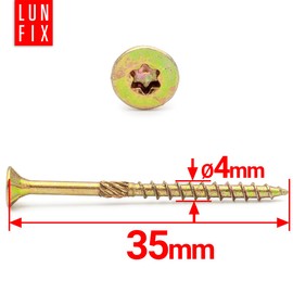 Lun Fix Chipboard Screws 4.0 x 35 mm | Pack of 500 | TX20 (I-Star) - Countersunk Head/Milling Ribs | Yellow Galvanised | Torx Screws | Wood Screws | Universal Screws | Countersunk Screws