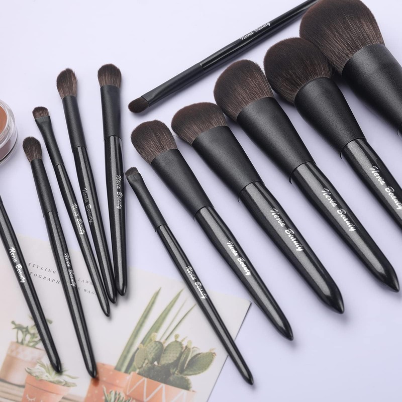 EVRCHGIEA Makeup Brush Sets, 12 PCS Wood Handle Soft Synthetic