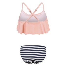 Moon Tree Big Girls Two Piece Bikini Swimsuits Hawaiian Ruffle Bathing Suit Kids Beach Swimwear Set Pink Stripes Size 10/8-10 Years