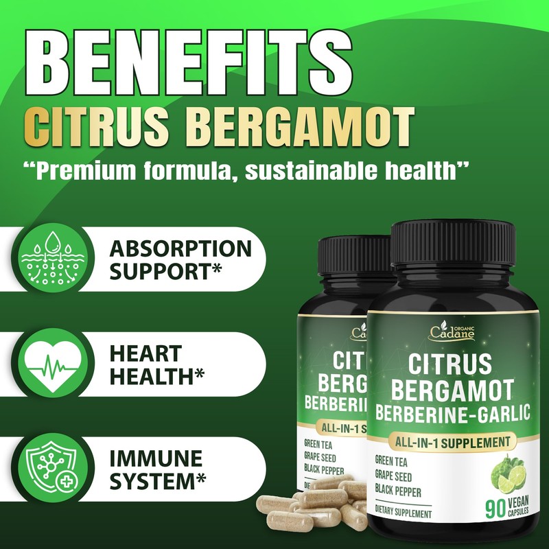 Cadane Citrus Bergamot Supplement with Berberine, Garlic, Green Tea, Grape