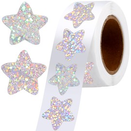 600Pcs Holographic Silver Star Stickers, Sparkly Foil Small Star Metallic Stickers for Kids Reward, Behavior Chart, Student Planner, Classroom Teacher Supplies(1" Diameter)