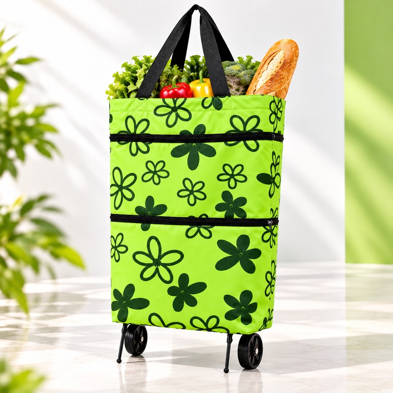 Foldable Wheeled Shopping Bag for Groceries – Expandable Tote-to-Rolling Design